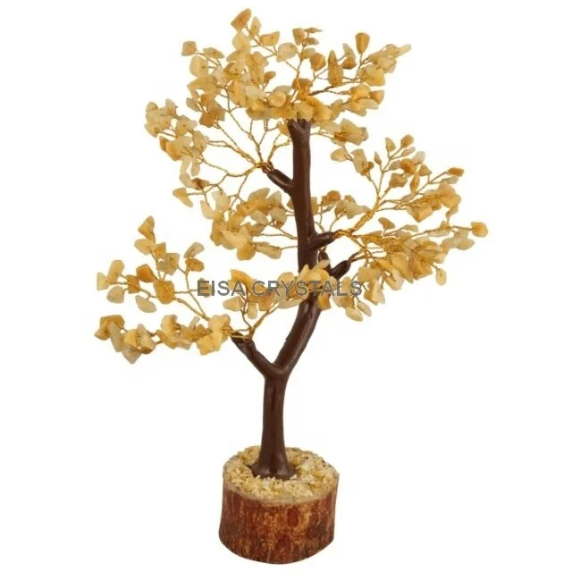 Gemstone Clear Quartz Crystal Chips Tree Natural Crystal Chakra Healing Tree Of Life Golden Wire With 300 Stones