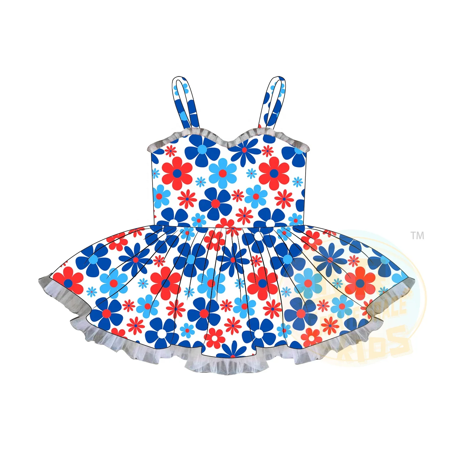 2024Hot Trendy Children Summer Clothing Boutique Print Cartoon Yarn Suspender Skirt Frock Cute Girls Flower Floral Slip Dresses