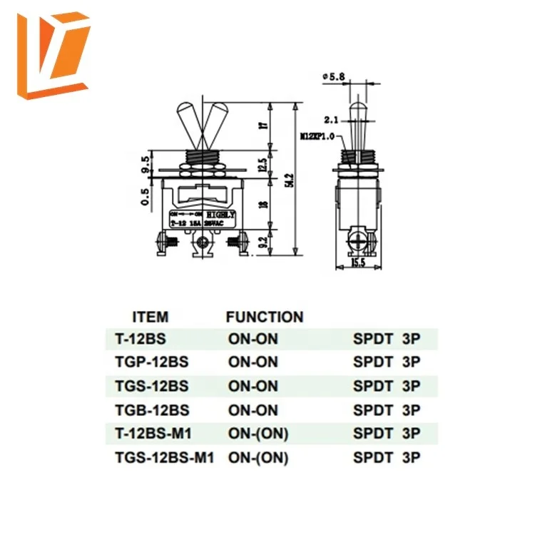  T-12BS 3P ON-SPDT латунь тумблер рокер