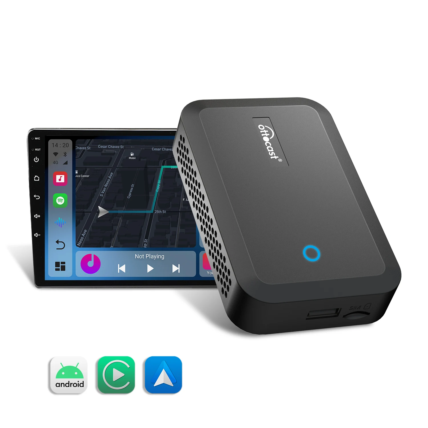 2024 Ottocast Carplay AI Box Carplay Android System Multimedia  Carplay Ai Box with HD MI input and output universal for cars