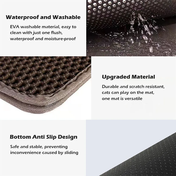 45 x 60 cm Waterproof Double Layer Honeycomb Design Cat Litter Trapper EVA Cat Litter Mat with Non Slip Backing