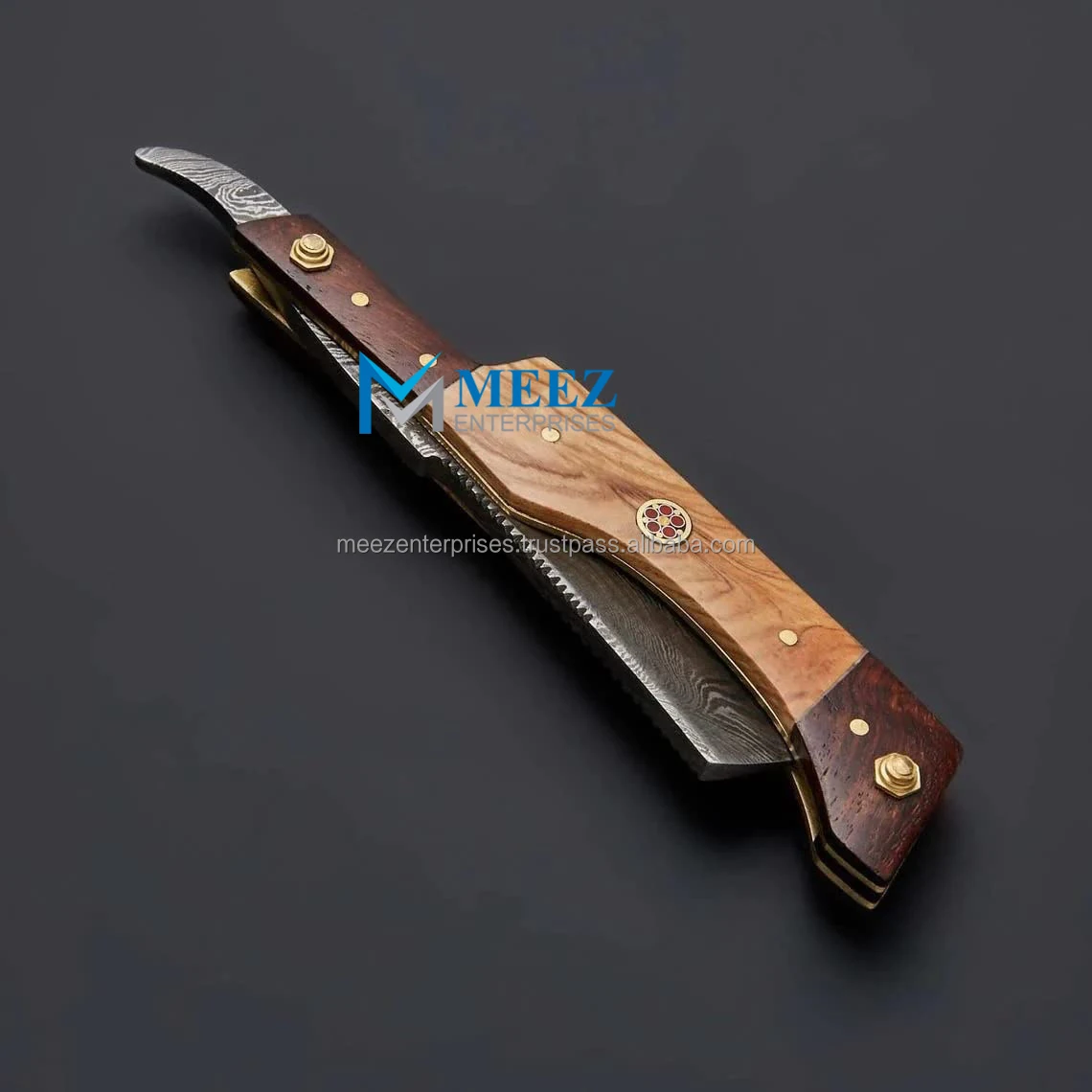 Professional Straight Edge Razor Damascus Pattern Steel Rosewood Handle Razor Beauty Tools