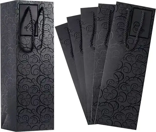 Wholesale Amazon Hot Sale Gold Foil Wine Paper Bag With Paper Card For Single / Double Wine Bottle
