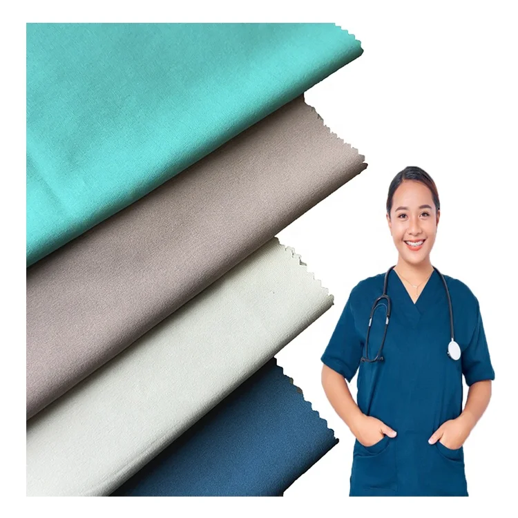 waterproof Woven Polyester elastane Spandex bi 4 way Stretch Scrub Fabric For medical uniforms