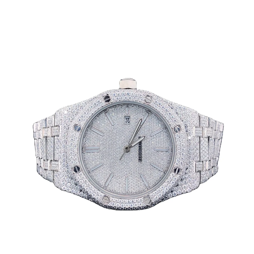 Роскошные часы с муассанитом Мужские автоматические из нержавеющей стали водонепроницаемые 40 м механические оптовая цена