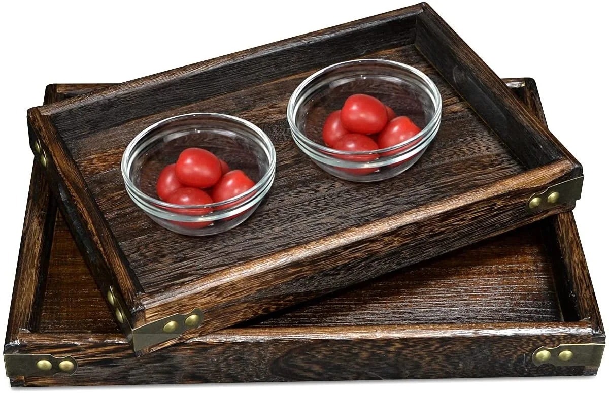 Коричневый прямоугольный деревянный поднос с ручкой для завтрака домашний декор производитель и поставщик из Индии