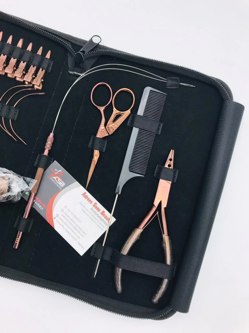 Hand Tied Hair Extension Tools Kit With Sewing Needle Rose Gold Stainless Steel Hair Extension Pliers With Hair Clips, Scissors
