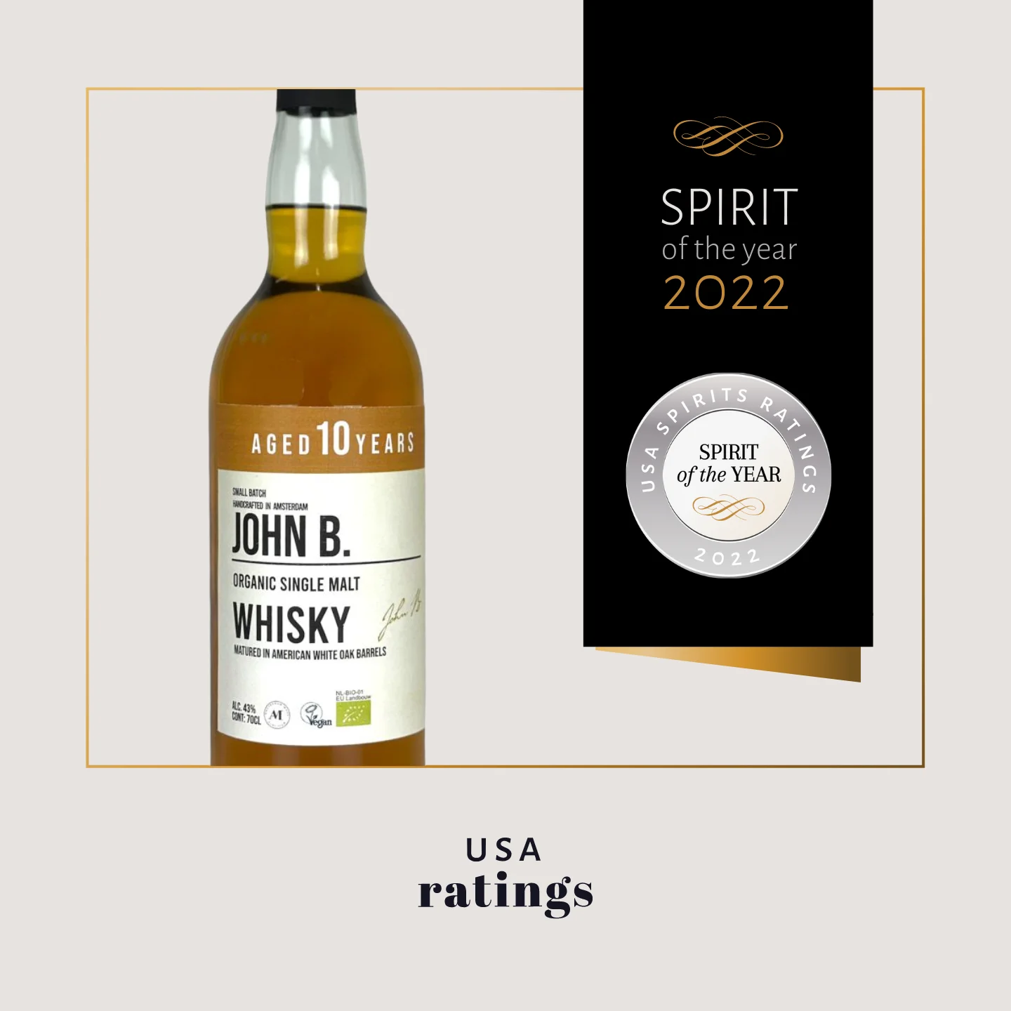 John B. Branded Whiskey Single Malt 10 y.o. Cask Strength (63%) Bottled 700 ml Barley Organic NL Distillery Wholesale Whiskey