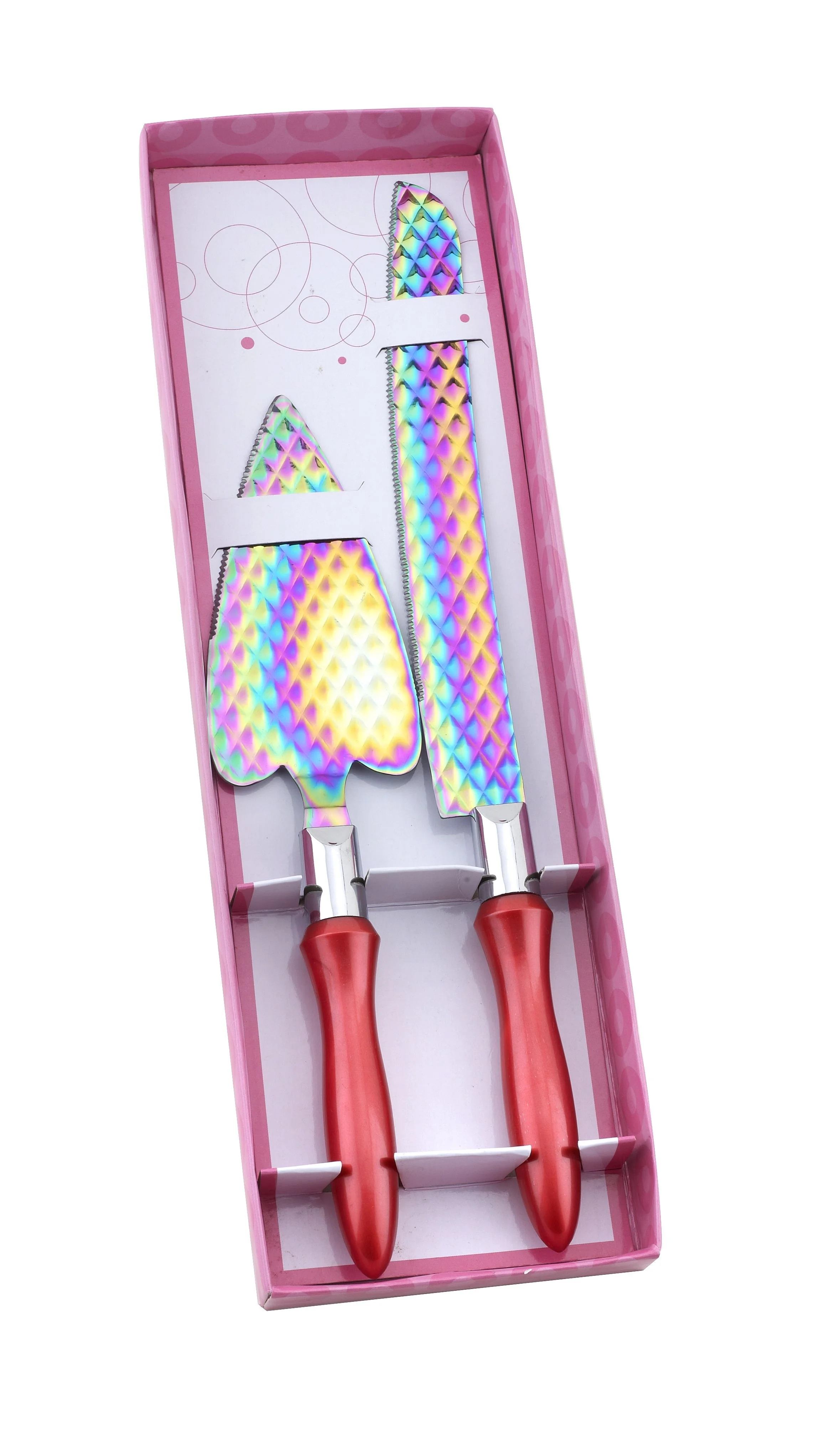 Cake knife with server shovel stainless steel blade easy to clean Marble print handle
