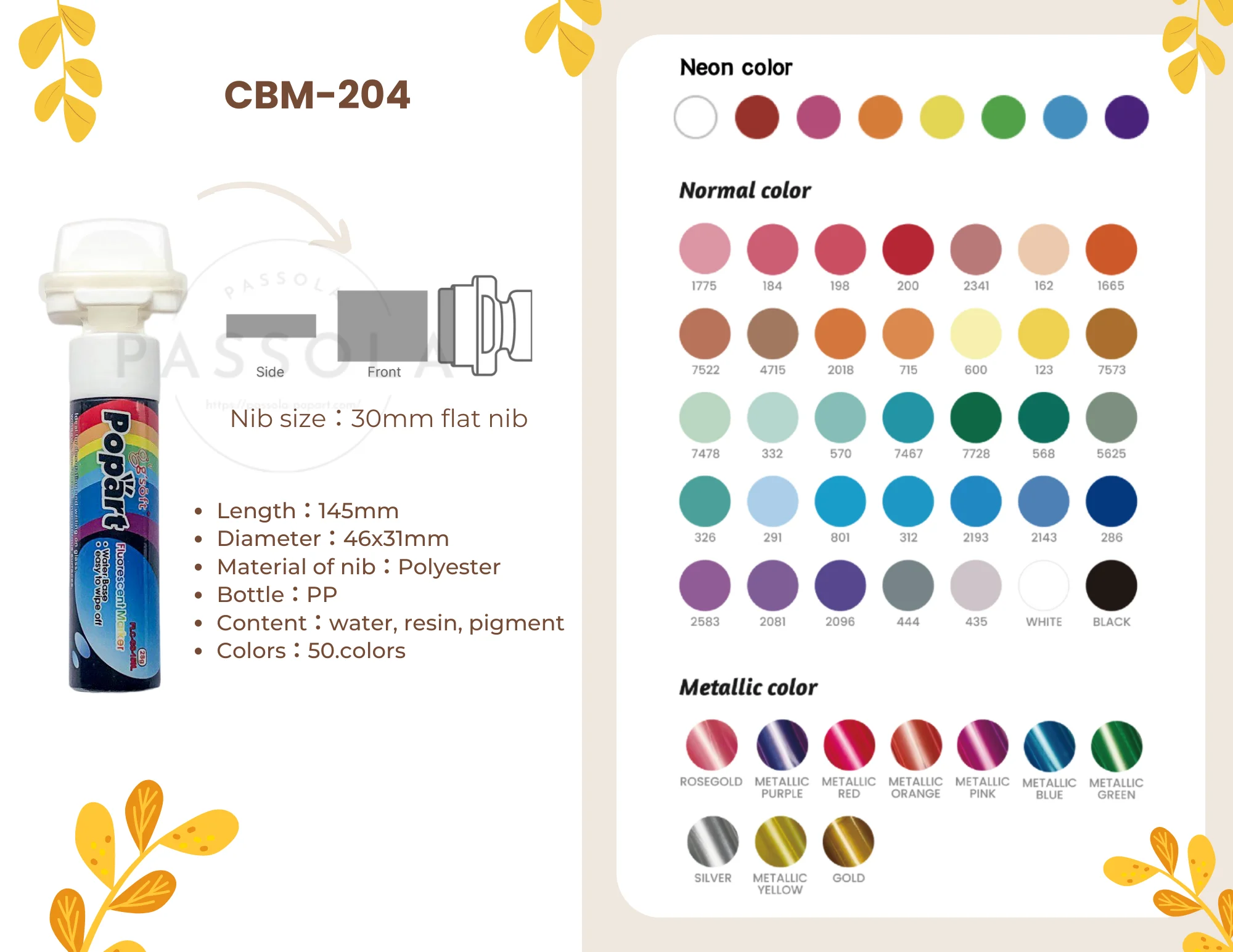 Fluorescent color Jumbo Parallel Flat Nib 30 mm Water based Erasable Liquid Chalk Marker 50 colors