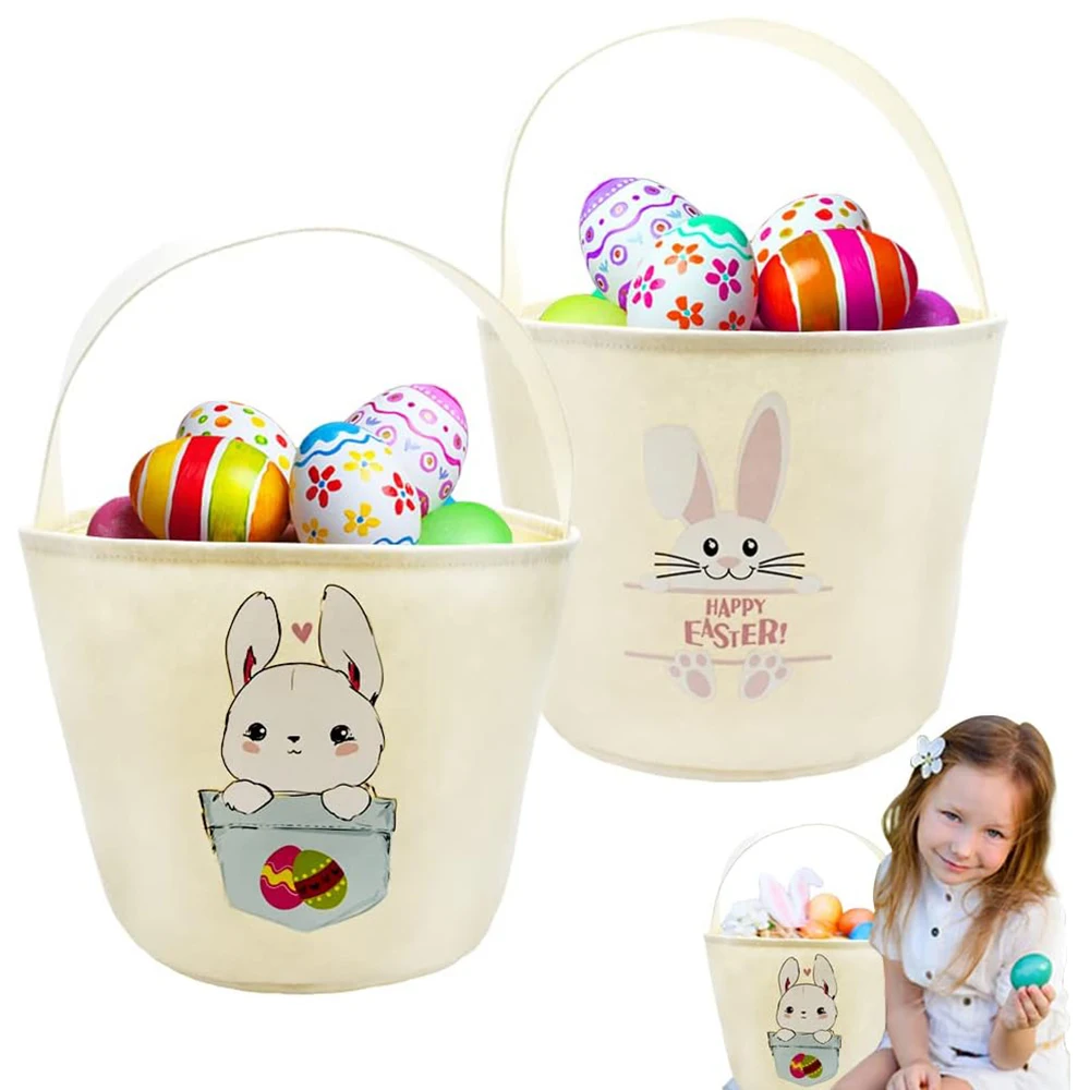 Upin collapsible mini market tote bunny print kids felt beach easter decoration egg baskets empty