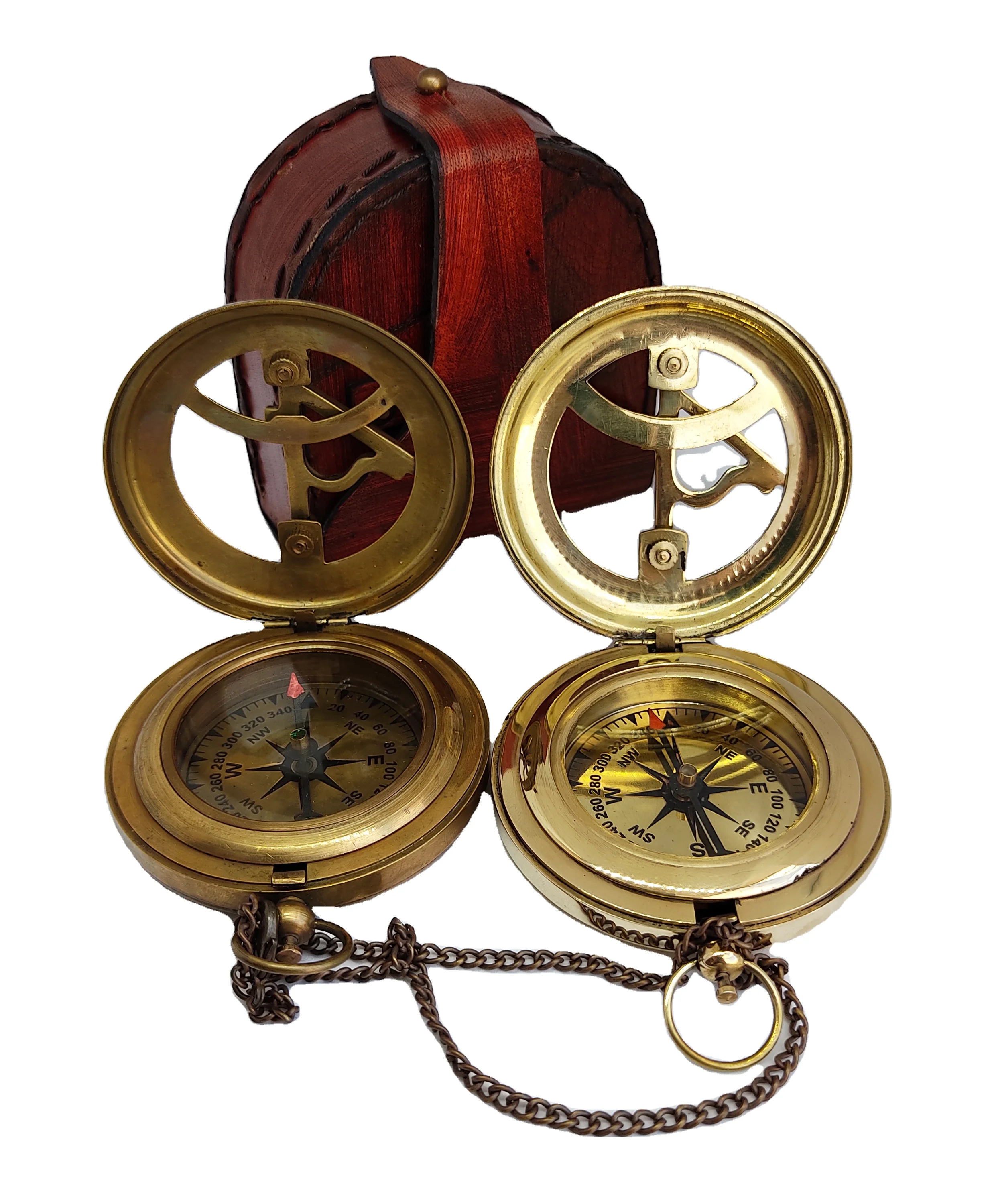 Nautical Brass Sundial Compass Antique & Golden Finish Camping Hiking Compass Gift