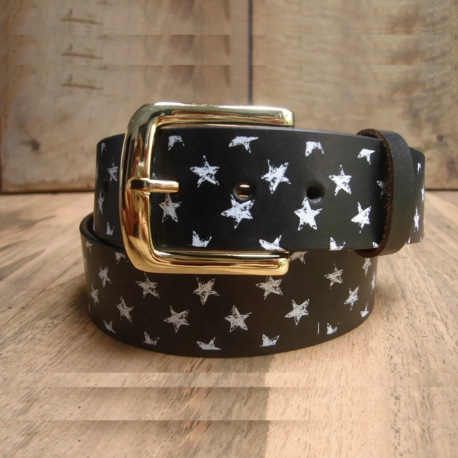 Super September Sale Custom print star print genuine leather belt for unisex