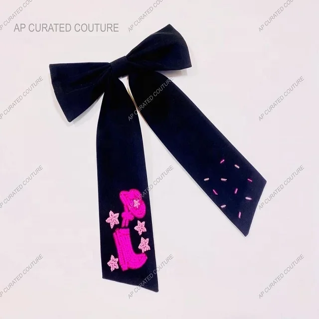 Soothing Look Fashionable Hair Accessories Alligator Tail Bows for Kids and Girls With Beaded Work On Hair Bows To Look Classy