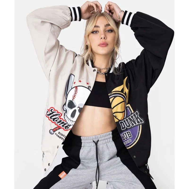 
Wholesale Unisex hip hop embroidery color block leather sleeve college sports varsity baseball jackets 