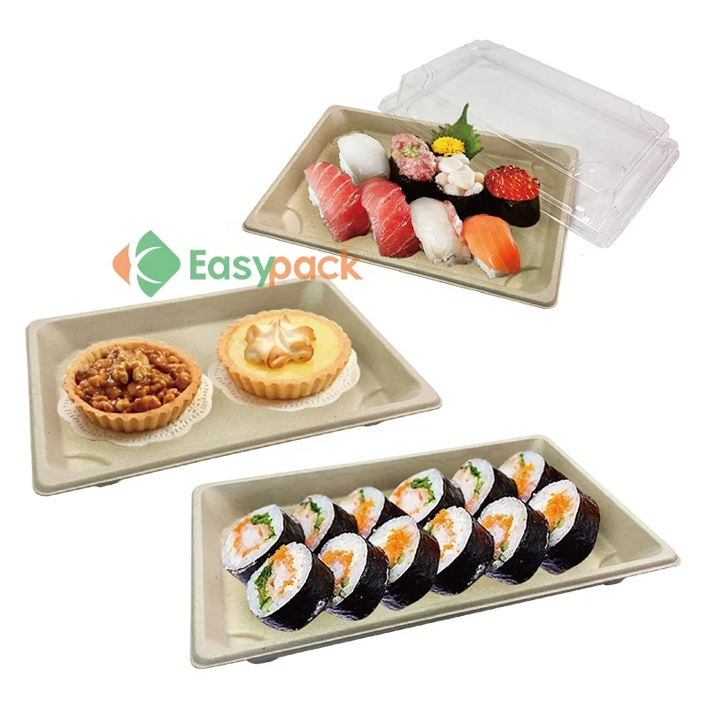 Rectangular disposable takeout tray sushi box biodegradable food container