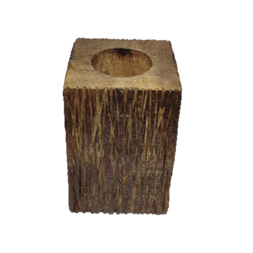 Custom Large Wooden Dark Brown Natural Pillar-Shaped High-Quality Handmade Home Decor Wax Filling Tealight Bulk Candle Holder