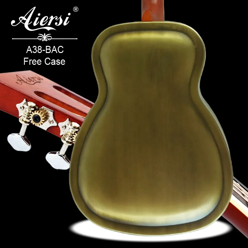 China Aiersi Brand Style O  Gloss Brass Body Cutaway shaped Blues Slide  Dobro Resonator guitar