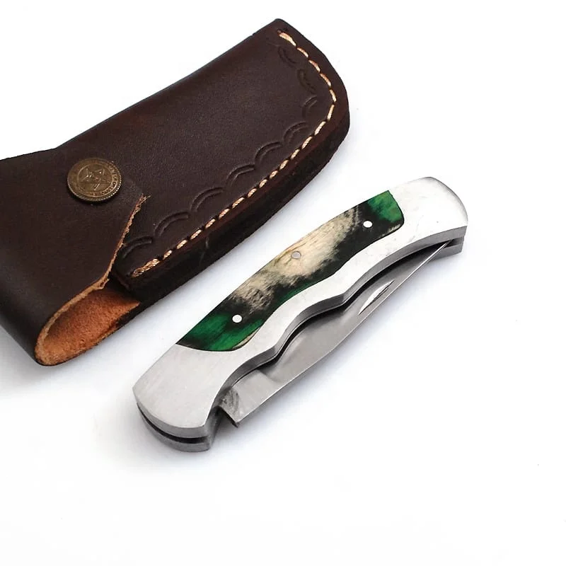 Handmade Custom Stainless Steel Fixed Blade Pocket Knife Damascus Material for Outdoor Camping Hunting DIY Grade Leather Sheath