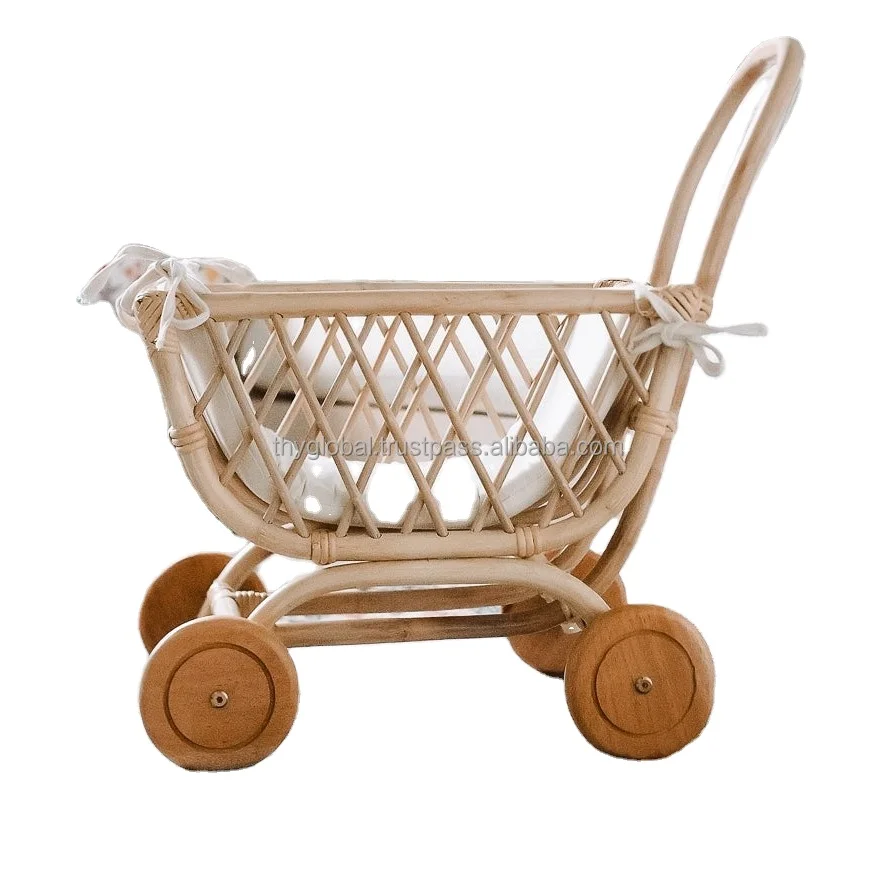 Популярная трендовая детская ротанговая коляска детские игрушки маленькая для кукол винтажная симпатичная из ротанга