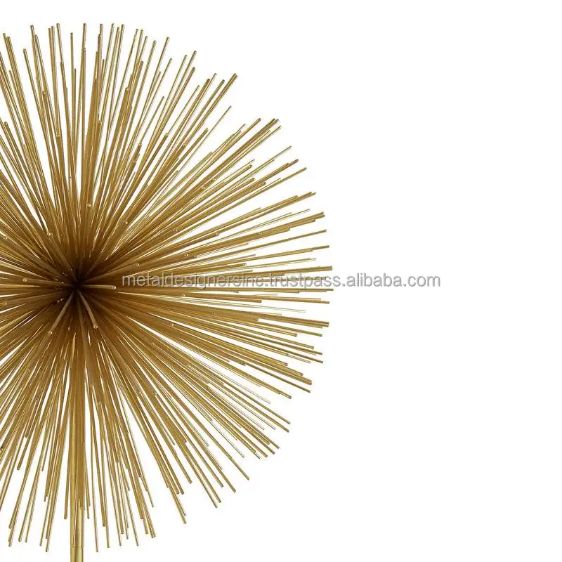 Gold Starburst Sculpture with Block Stand Showpiece ball Sculpture Home Office Desk Living Room Table Decor Decorative Gift Item