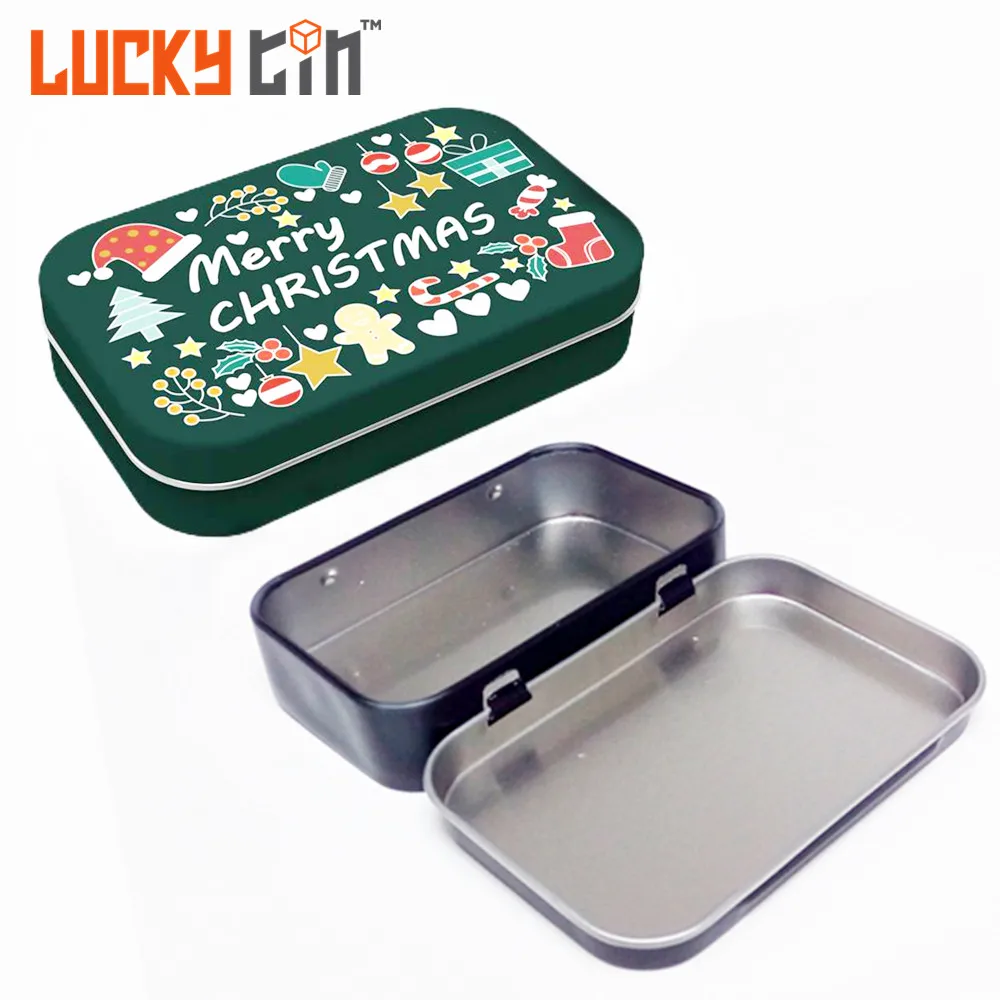 Wholesale Custom Tinplate Food Packaging Mini Metal Box Christmas Mint Candy Tin Can With Hinge Lid