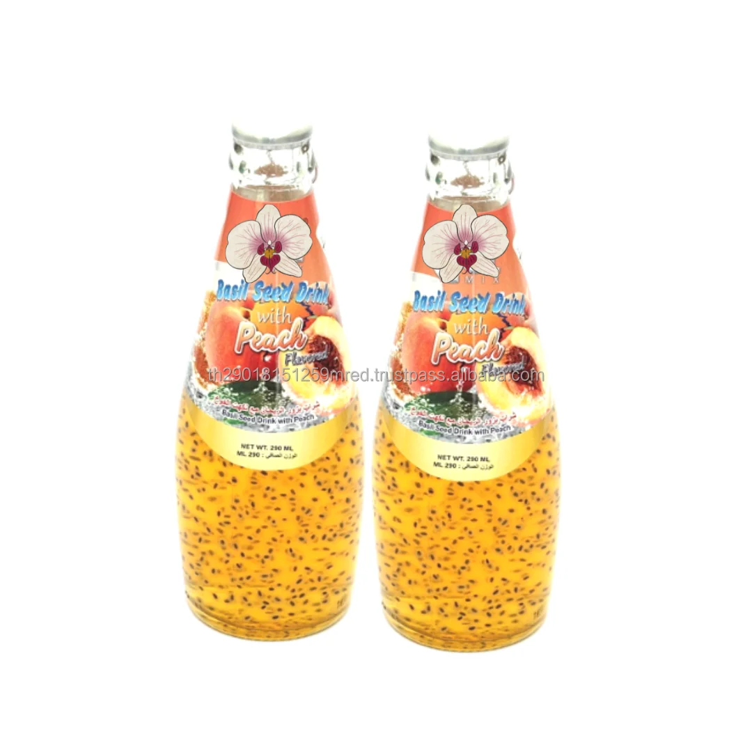 Sterilized  Basil seed and Chia Seed Drink with Fruits Flavors of Thailand Sterilization retort on glass bottle