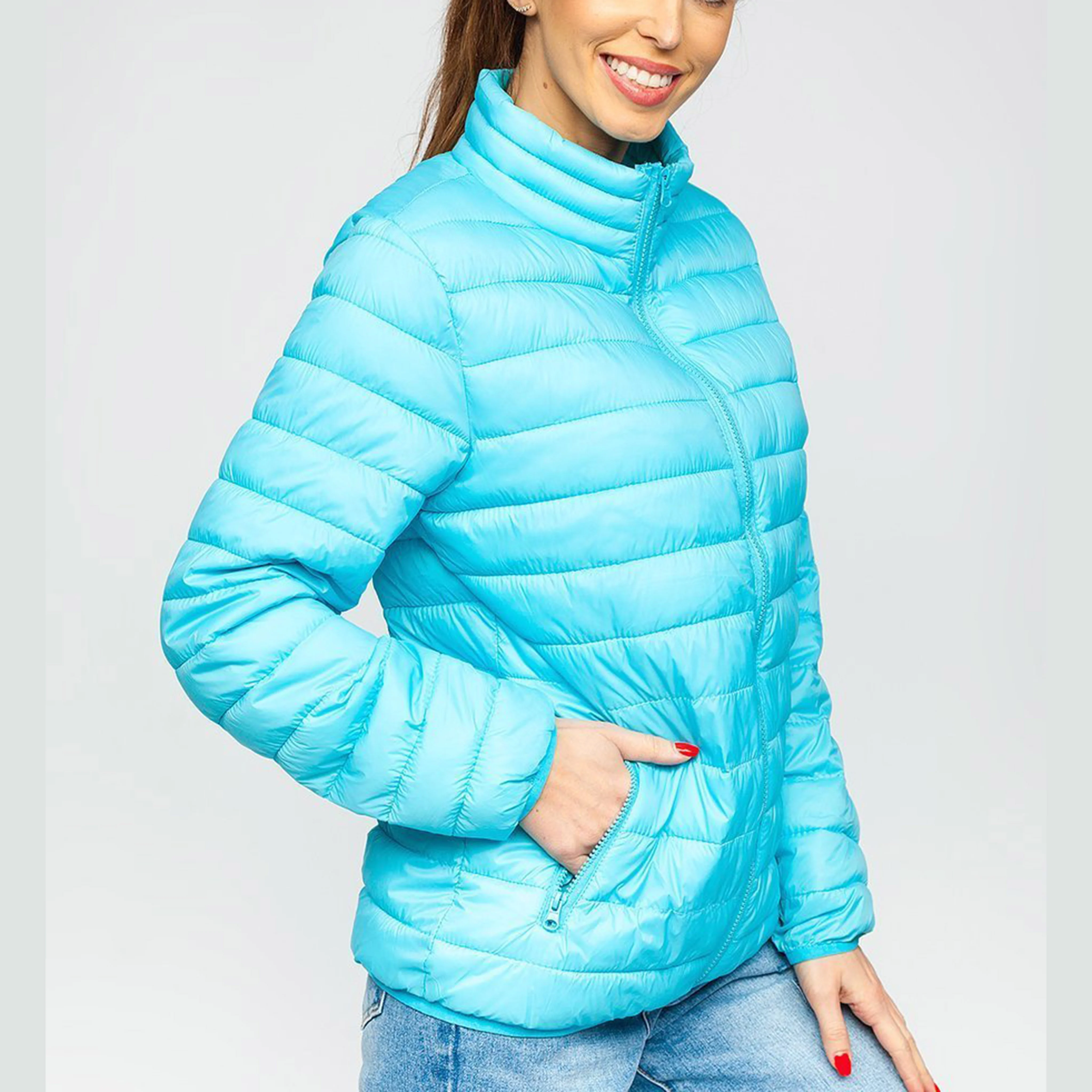 Sky Blue Color Womens Puffer Jackets Women Wholesale OEM Ladies Winter Womens Long Puffer Jackets