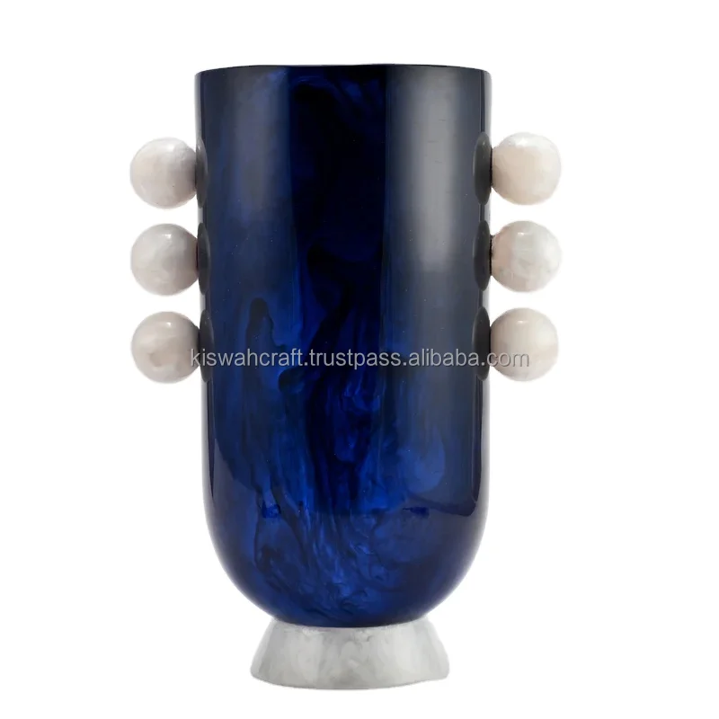 Top Grade New Arrival Aqua Swirl Pattern Blue Resin Vase Modern Home Decor Balloon Resin Vases By Kiswah Craft From India