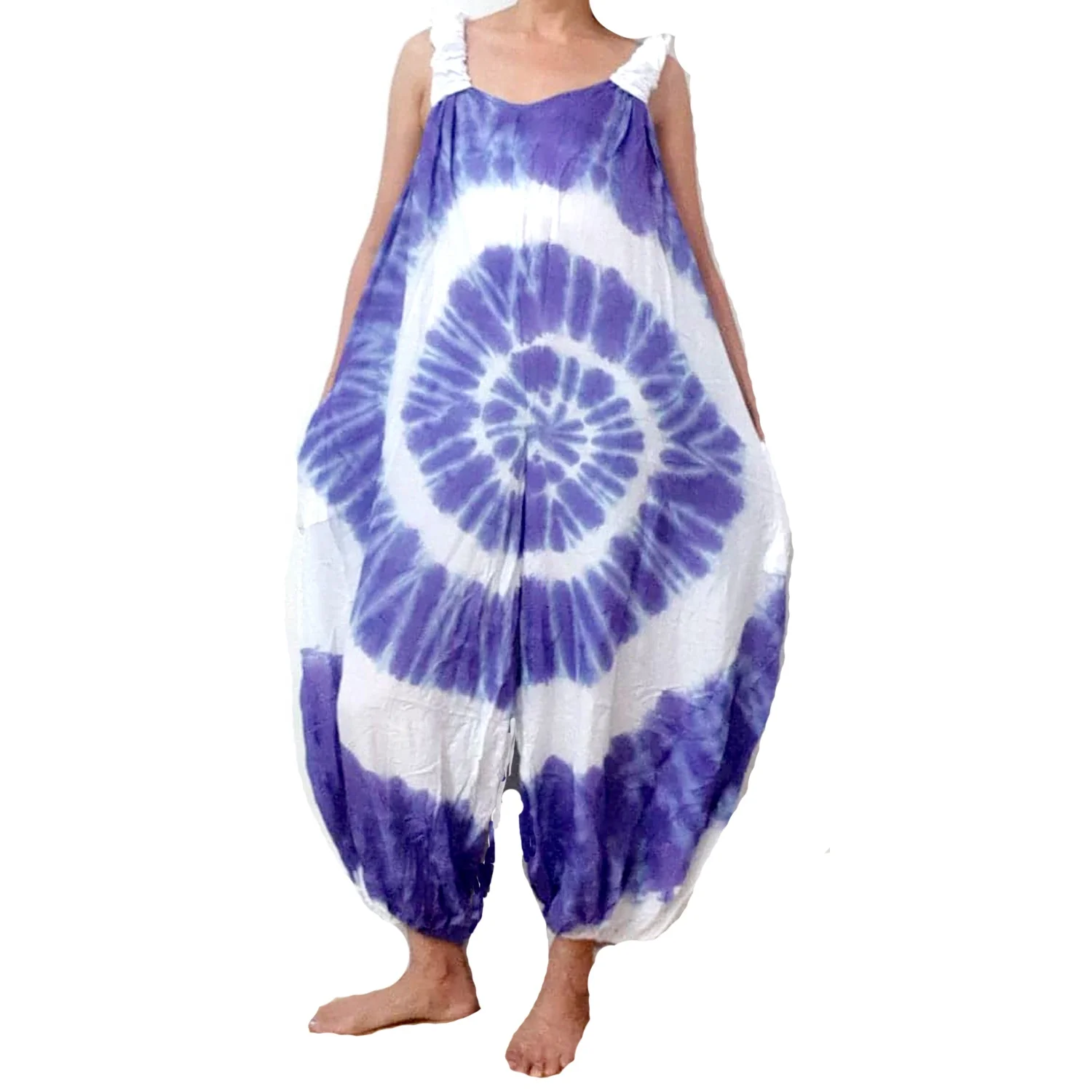 thai HIPPIE BOHO tie dye knot rayon summer maxi romper long jumpsuit pants jumpsuit women playsuits one piece jumpsuit