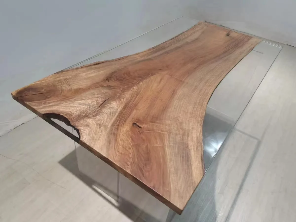 Factory Directly Offer black walnut Factory Price Restaurant Dining Square Walnut Wood Resin Slab Live Edge Table Top