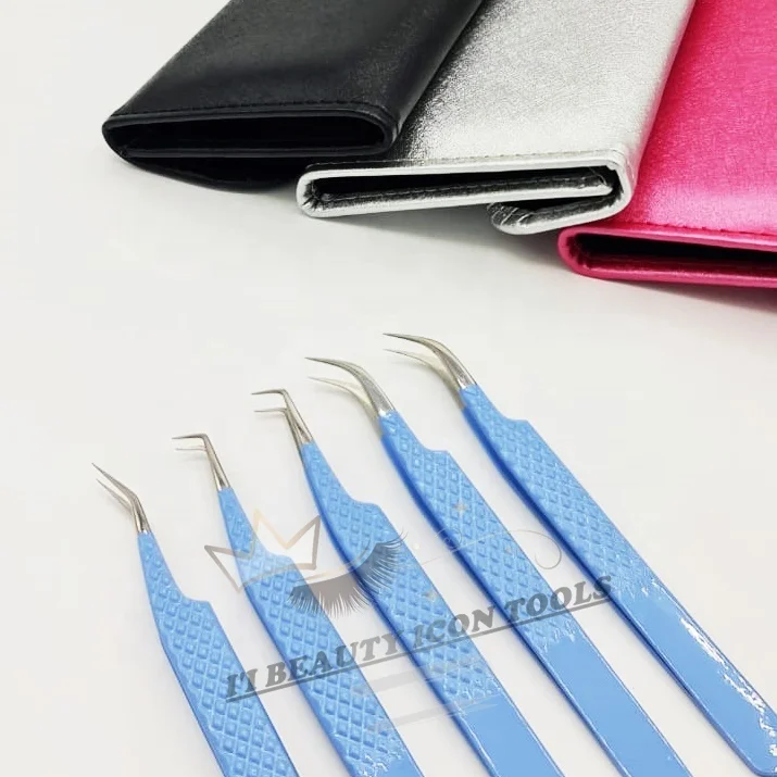 Eyelash Tweezers for Lashes Extension Custom Logo Light Weight Stainless Steel Diamond Grip Hot Selling Product In Market