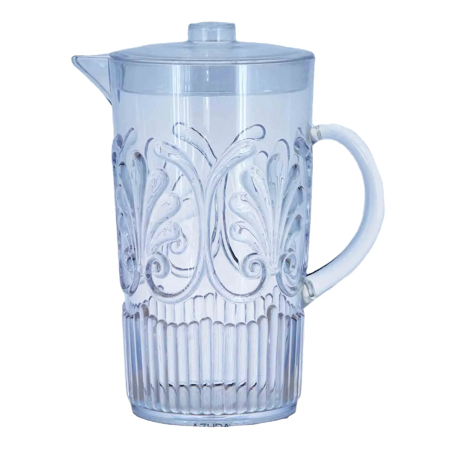 
AZUDA_Transparent Plastic Relief Acrylic Water Pitcher Embossed Floral Pattern 