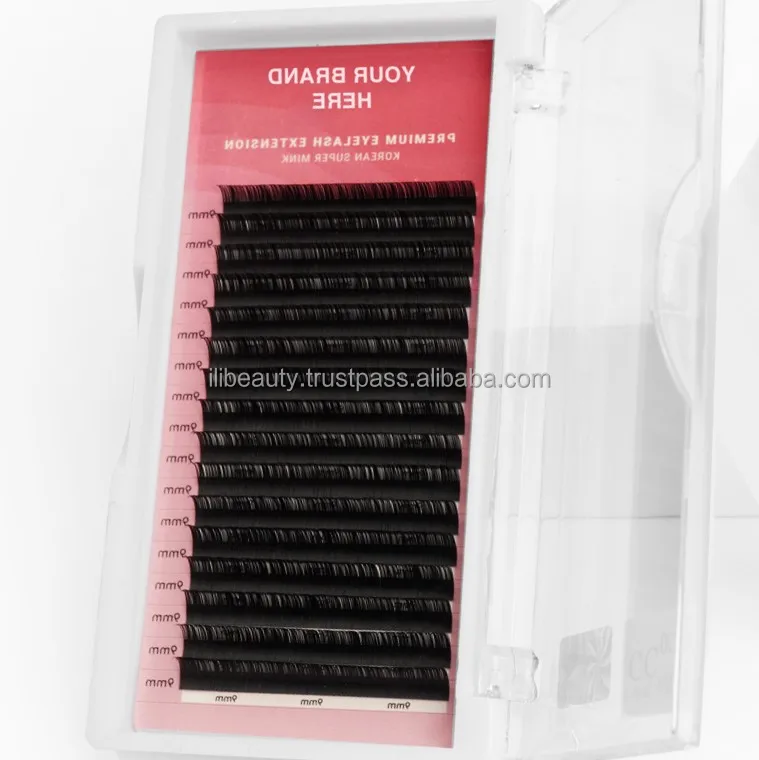 Custom Luxury Individual Eyelash Extension Natural C/CC/D/DD Curl Soft Silk Volume Dark Matte Faux Mink Eyelashes