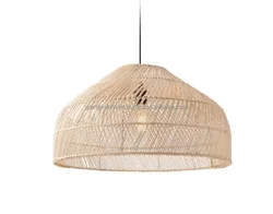 Best Price Natural Woven Rattan Lamp Shade,Black Wicker Pendant Light Rattan Light Fixture Flush Mount Ceiling Light