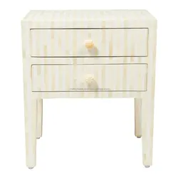 Handmade Natural White Handmade Bone Inlay Chest of 2 Drawer Bedside Table End Table Side Table for bed room by Craftsy Home
