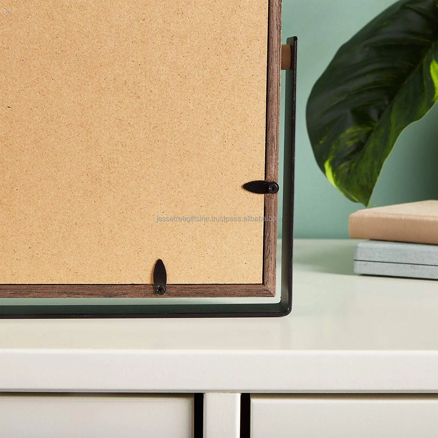 Wooden Desk Photo Frame With Natural Wood Polish Finishing Rectangular Shape Black Metal Handle For Home Decoration