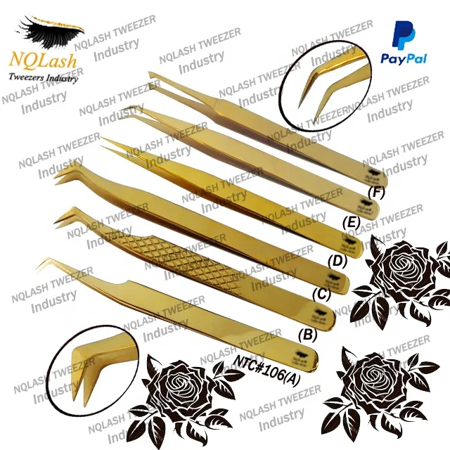 New Rose Gold Diamond Grip Eyelash Tweezers Russian Volume Custom Logo  Stainless Steel Wholesale Price Manufacturer Tweezers