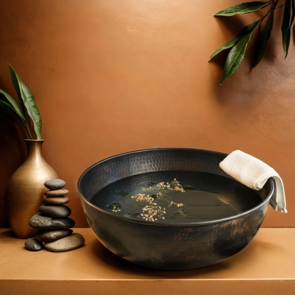 Luxury Black Copper Brass Pedicure Bowls New Designer Hammered Stainless Steel Footrest for Spa and Salon Use