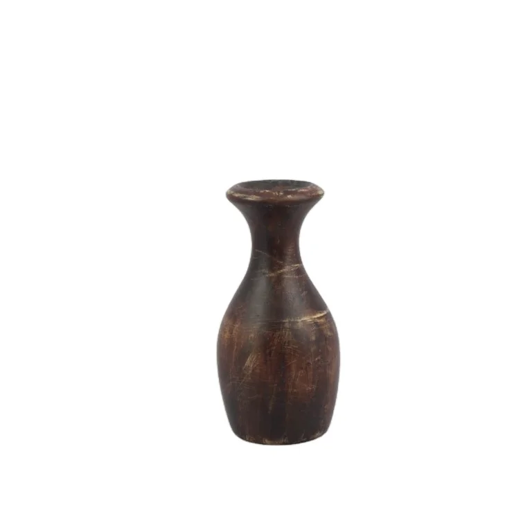 Старинная коричневая деревянная ваза для цветов, домашние декоративные цветочные вазы, экологически чистые натуральные отделки, деревянный цветочный горшок, оптовая продажа по индивидуальному заказу