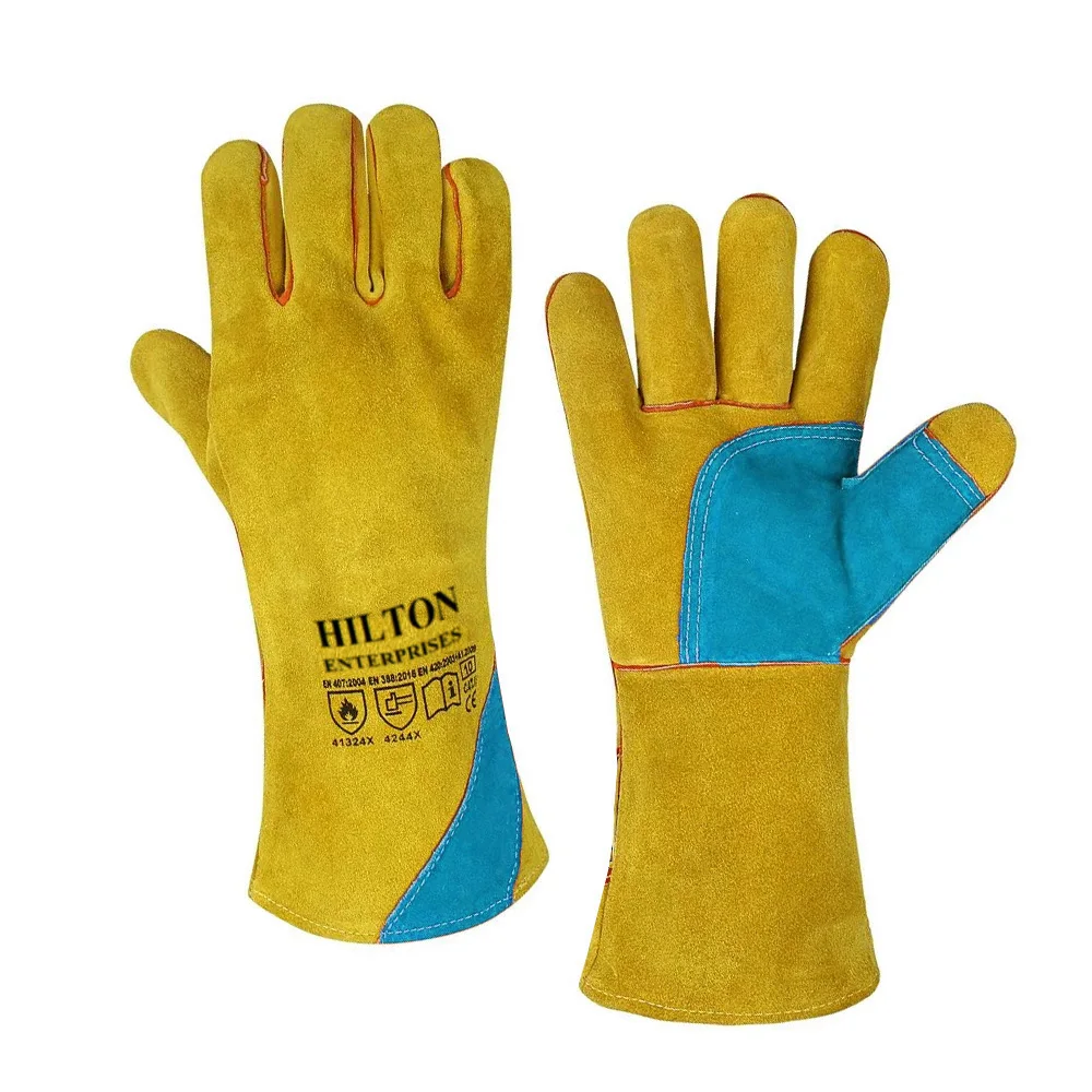 Wholesale Working Gloves Safety Cuff Cowhide Leather Reinforced Palm  and Thumb Leather welding Gloves Heat Resistant gloves