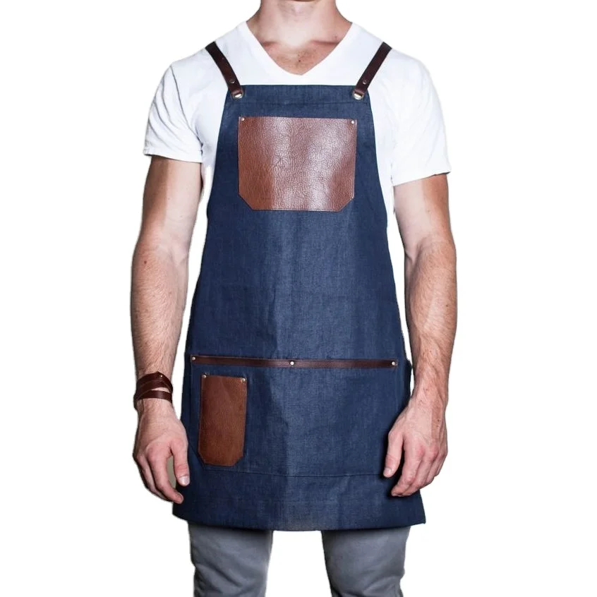Professional Waterproof BBQ Apron with Leather Straps Custom Logo Tool Pockets Grilling Cooking and Outdoor Activities Apron