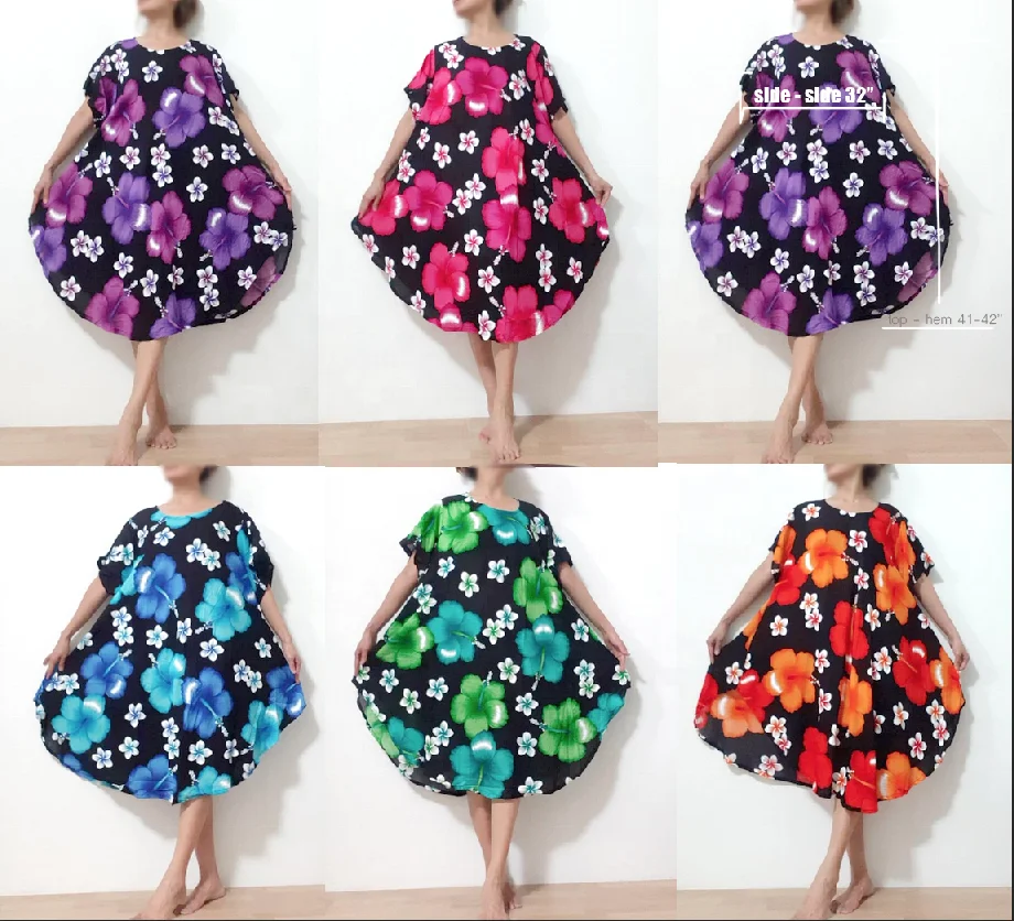 BOHO hippie rayon Women Summer  kaftan  plus size umbrella dresses  handmade hibiscus floral vintage retro beach cover up dress