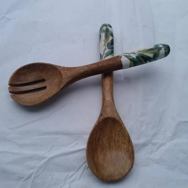 Новейший дизайн деревянные ложки для салата с ручкой кухня и посуда оптового экспорта.