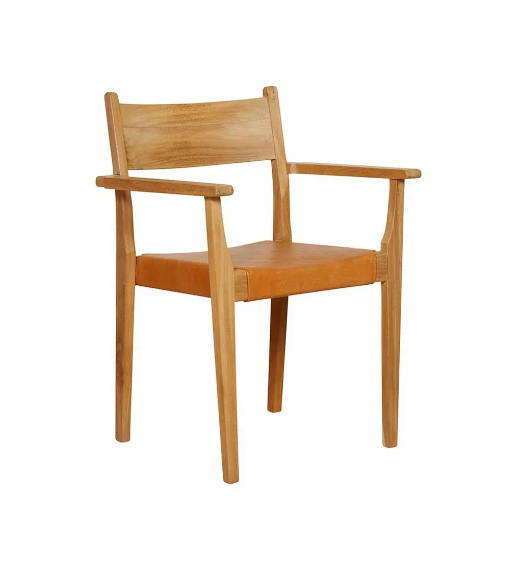 Minimalist Dining Chair Teak Wood Furniture Wooden Armchair Cafe Chair Teak Chair Designed With Leather Furniture