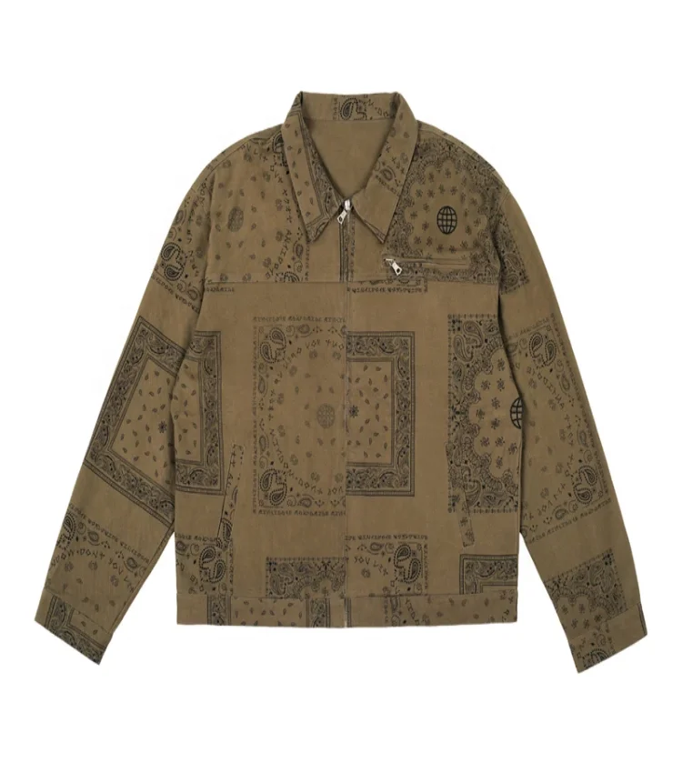 New 2021 Fashion Apparel factory OEM street wear custom paisley denim jacket for men