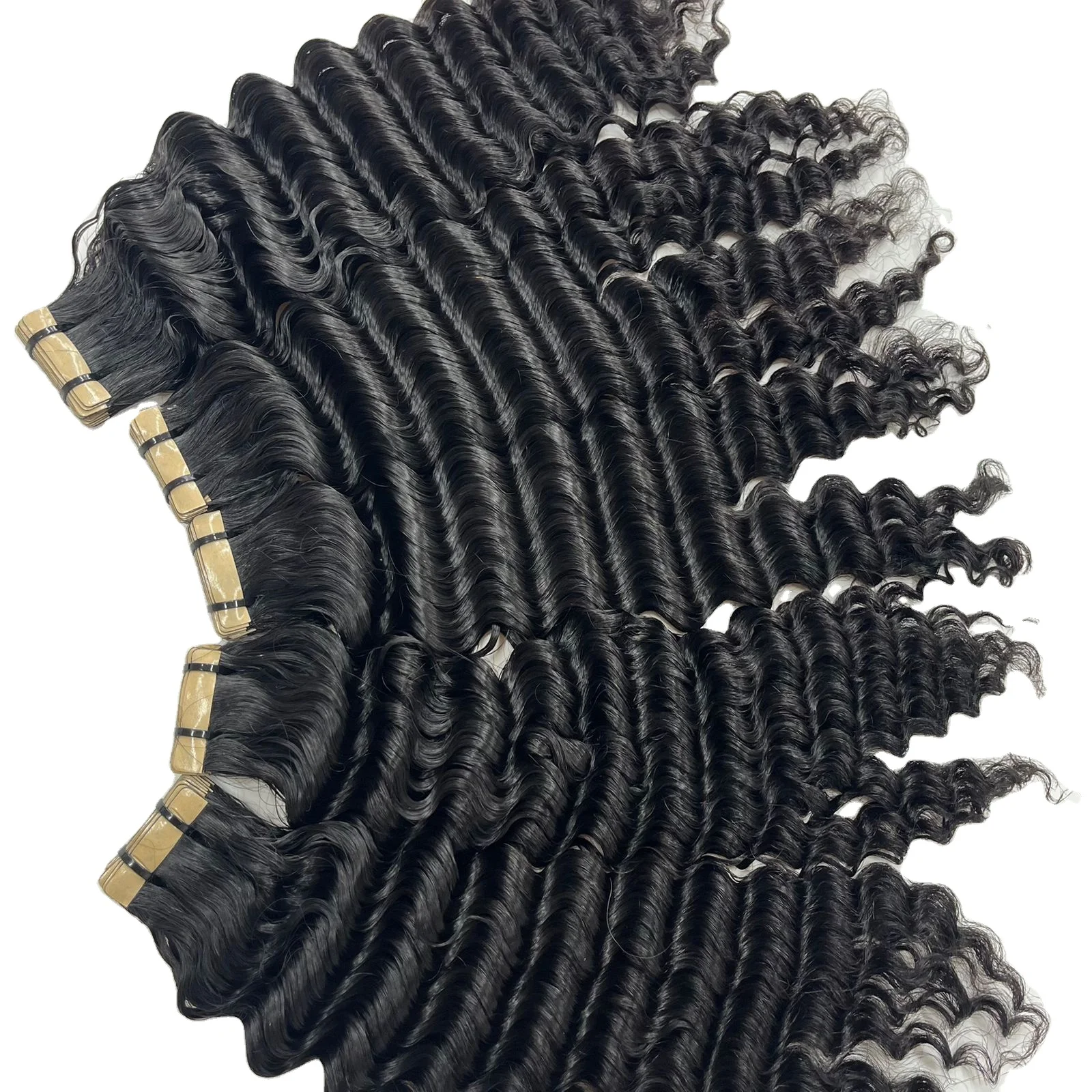 Deep wave curly tape in raw hair Vietnam double drawn quality Cuticle aligned hair strand hot sale