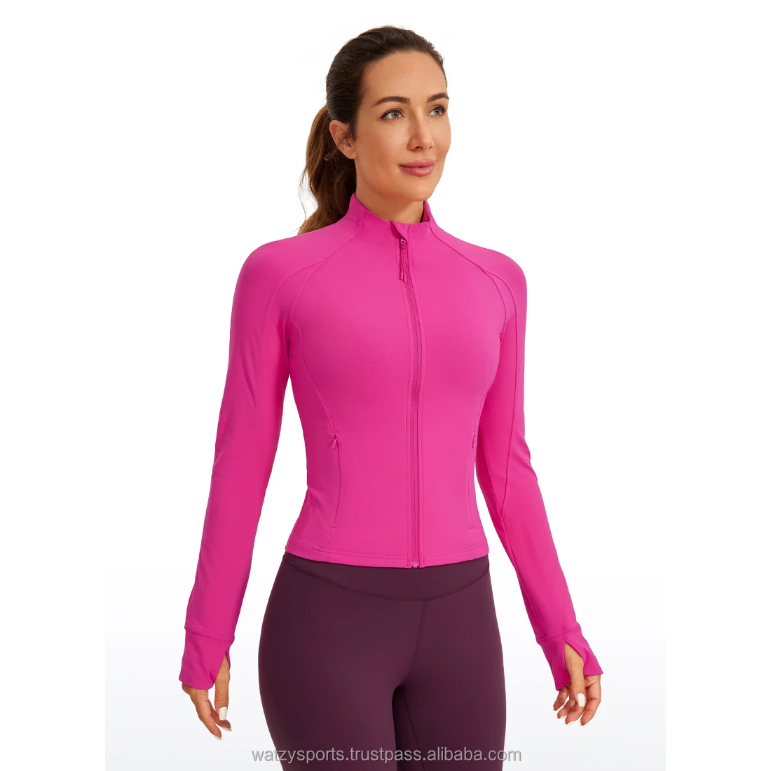 Women Gym Shirt Cropped Slim Fit Workout T Shirt Weightless Track Athletic Shirt Full Zip Jacket with Thumb Holes