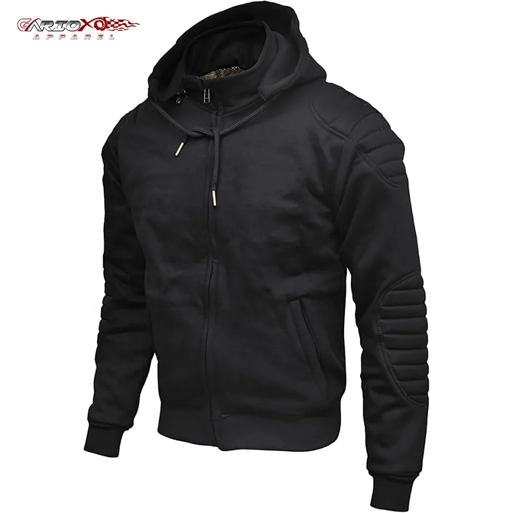 High Quality Motorcycle Custom Embroidery Logo Hoodie CE Armored Impact Resistant Zip up Motorbike Fleece Hoodie