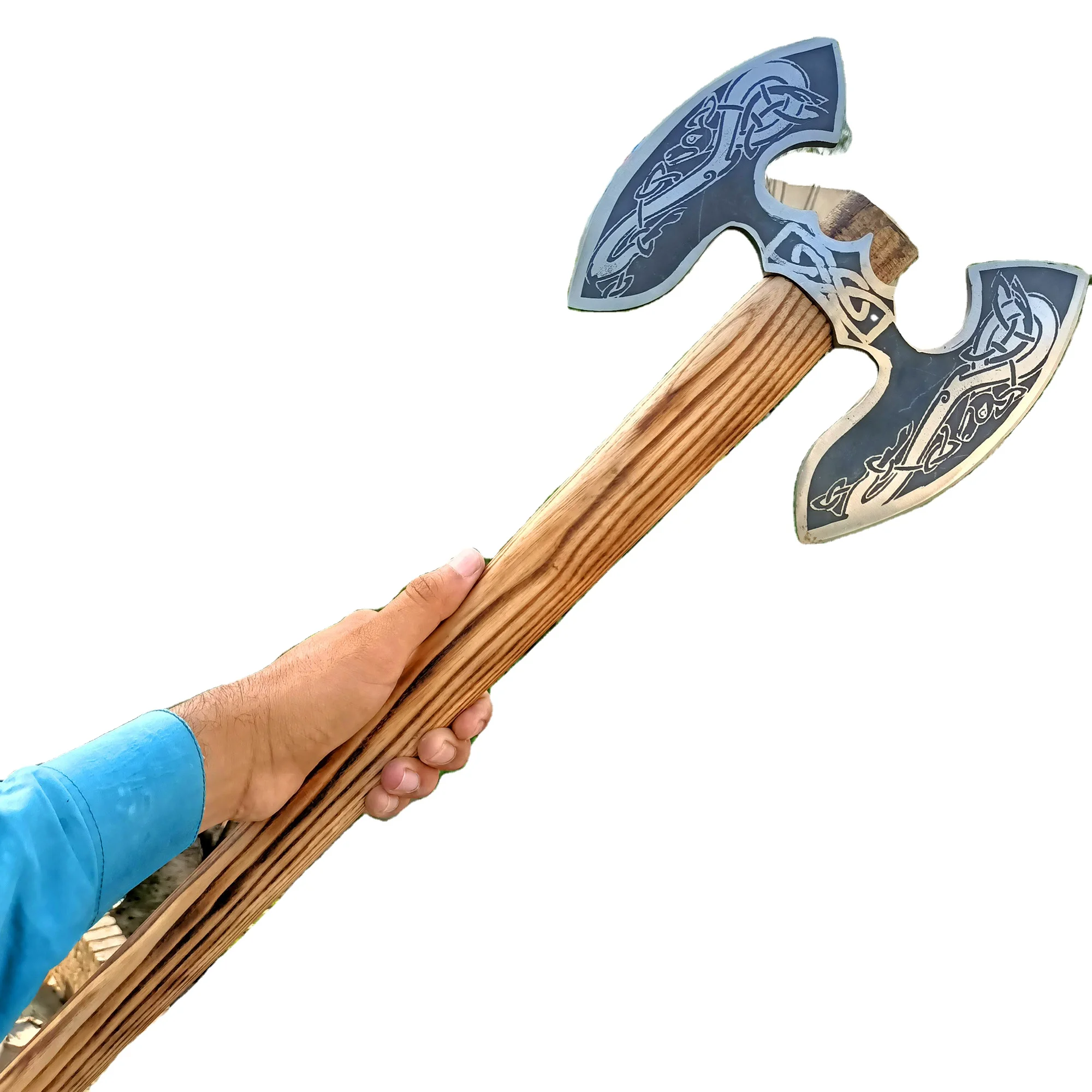 Топор викингов ручной работы из углеродистой стали на заказ, топор с медью, топор для выживания на природе с деревянной ручкой, Прямая поставка, двойная головка